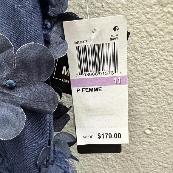 Formal Dress Size 11 Navy Lined Lace-up Open Back Gown Fall Wedding Flowers - Picture 11 of 11